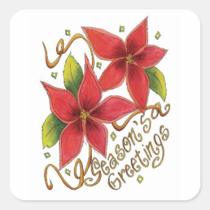 Säsonhälsningar Poinsettias jul Stickers Fyrkantigt Klistermärke