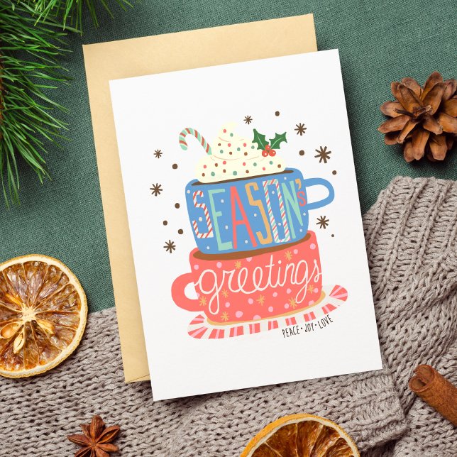 Säsonhälsningar Retro-Hetten -  - svart Kort (Seasons Greetings Retro Christmas Peace Love Joy Hot Coco Christmas Card Blank Non Photo Greeting)