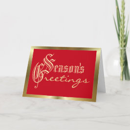 Säsonhälsningar röd och guld jul helgkort