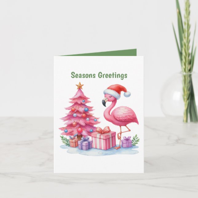 Säsonhälsningar rosa flamingo-anpassade helgkort (Framsida)