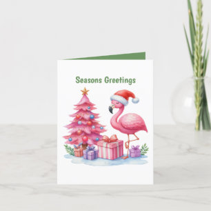 Säsonhälsningar rosa flamingo-anpassade helgkort