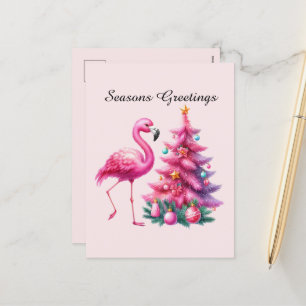 Säsonhälsningar rosa flamingo helg vykort
