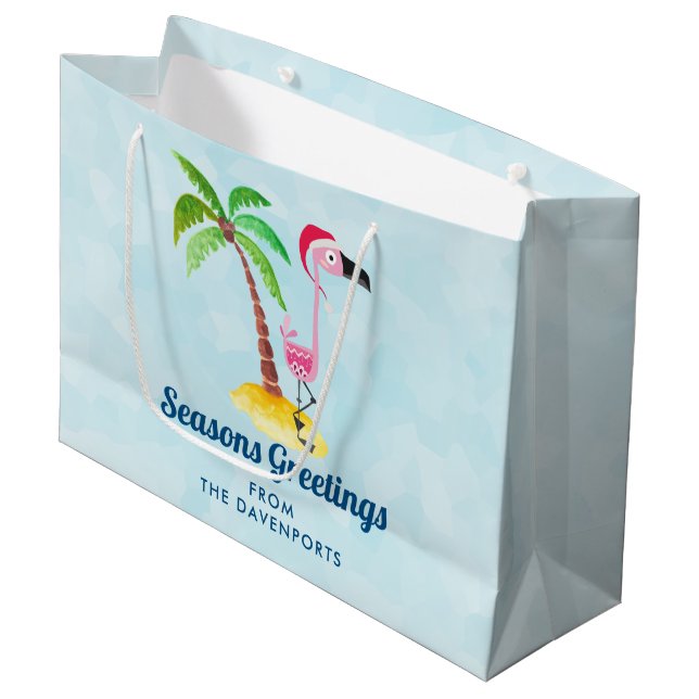 Säsonhälsningar Rosa Flamingo i Santa Hat (Framsidan Vinklad)