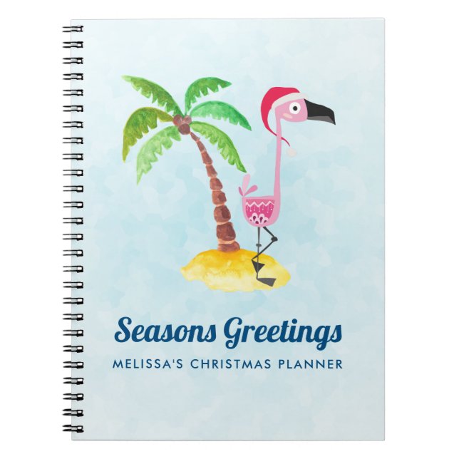 Säsonhälsningar Rosa Flamingo i Santa Hat Anteckningsbok (Framsidan)
