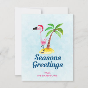 Säsonhälsningar Rosa Flamingo i Santa Hat Julkort