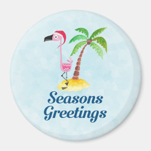Säsonhälsningar Rosa Flamingo i Santa Hat Magnet