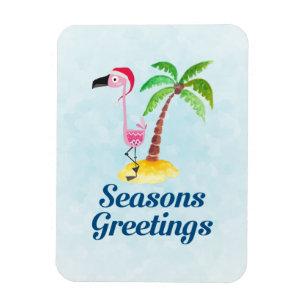 Säsonhälsningar Rosa Flamingo i Santa Hat Magnet