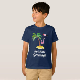 Säsonhälsningar Rosa Flamingo i Santa Hat T Shirt