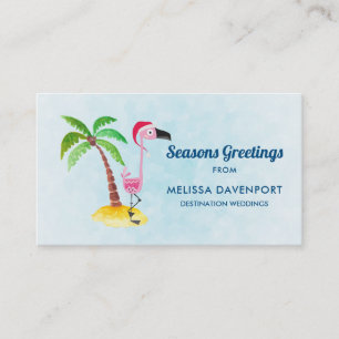 Säsonhälsningar Rosa Flamingo i Santa Hat Visitkort