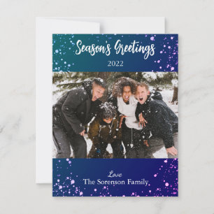 Säsonhälsningar Snöbladig fotoblå Lila vit Julkort