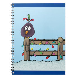 Säsonhälsningar Tecknad Bird on Fence Anteckningsbok