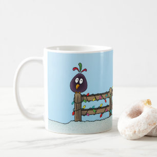 Säsonhälsningar Tecknad Bird on Fence Kaffemugg