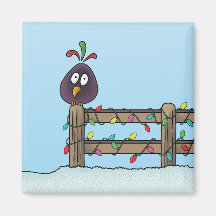 Säsonhälsningar Tecknad Bird on Fence