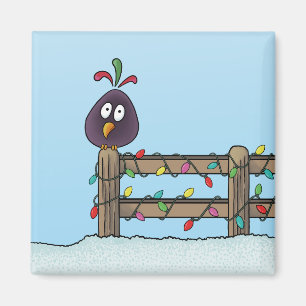 Säsonhälsningar Tecknad Bird on Fence Magnet