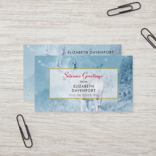 Säsonhälsningarna Winter Hjort och Gräs Träd Visitkort (Fram/Back In Situ)