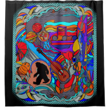 Sasquatch Abstrakt Doodle Art Shower Curtain