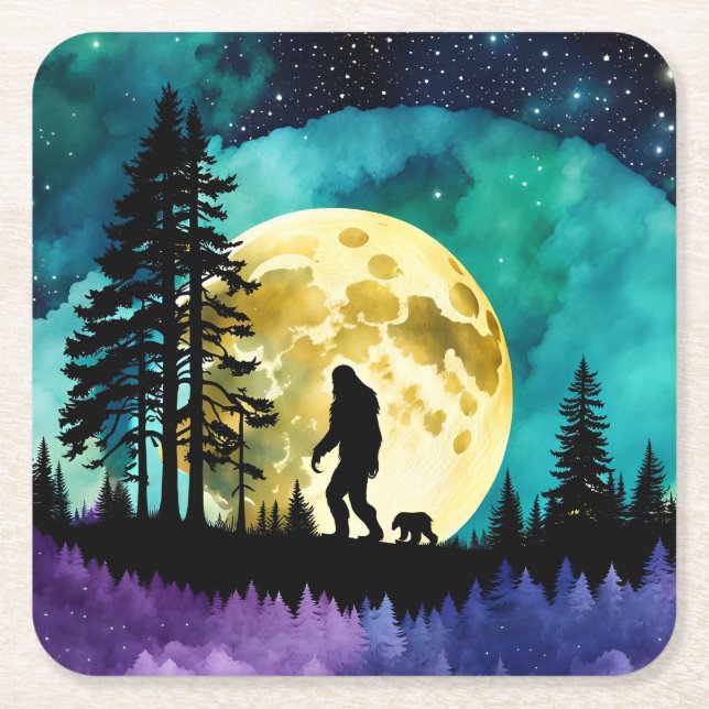 Sasquatch and Bear on the Berge *personalize* Underlägg Papper Kvadrat (Framsidan)