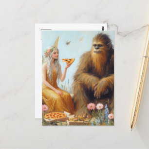 Sasquatch and Fairy Pizza Date Vykort