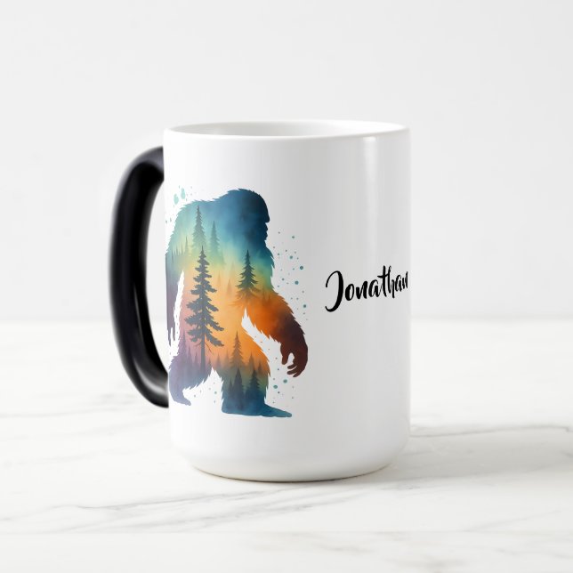 Sasquatch Bigfoot Akvarell Personlig Namn Mugg (Framsida vänster)
