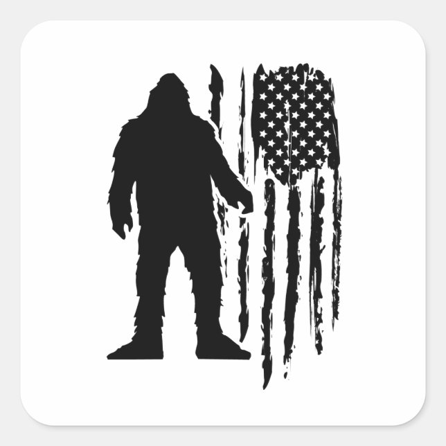 Sasquatch Bigfoot American Flagga Fyrkantigt Klistermärke (Framsida)