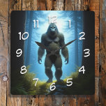 Sasquatch Bigfoot Believers Fyrkantig Klocka<br><div class="desc">Sasquatch av Bigfoot som går i skogen mellan hög gräs träd-klocka.</div>