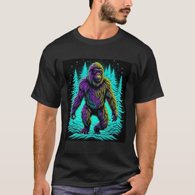 Sasquatch Bigfoot i teal och svart T Shirt (Framsida)