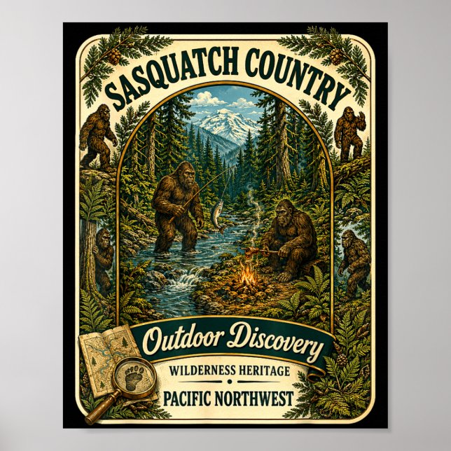 Sasquatch bigfoot landsbygd utomhus camping pacifi poster (Framsidan)