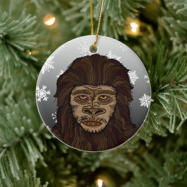 Sasquatch Bigfoot och Snöflingor-jul Julgransprydnad Keramik (Träd)
