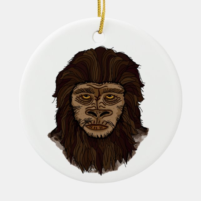 Sasquatch Bigfoot Swamp Ape Cryptid Monster Julgransprydnad Keramik (Framsidan)