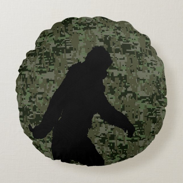Sasquatch Black Silhouette Digital Camouflage Rund Kudde (Framsidan)