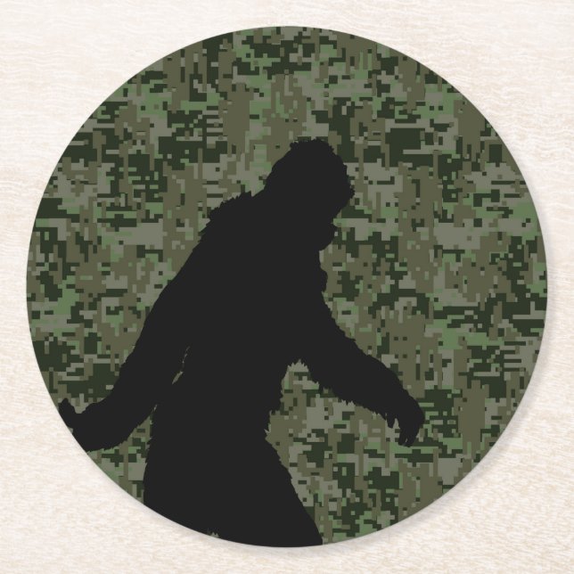 Sasquatch Black Silhouette Digital Camouflage Underlägg Papper Rund (Framsidan)