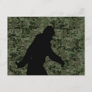 Sasquatch Black Silhouette Digital Camouflage Vykort