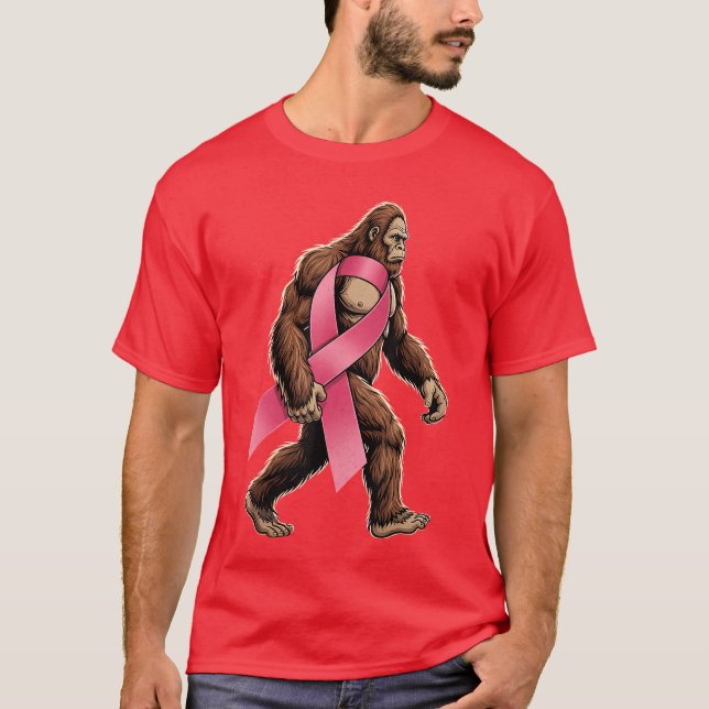 Sasquatch Breast Cancer Pink Ribbon Support Men Bo T Shirt (Framsida)