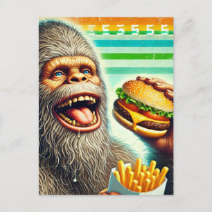 Sasquatch Cheeseburger och Fries Retro Vykort