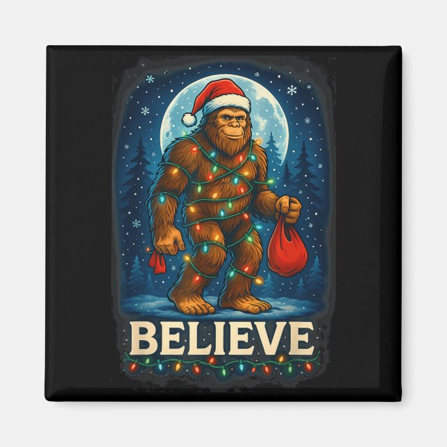 Sasquatch Christmas Lights Holiday Believe  Magnet (Framsidan)