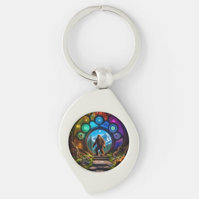 Sasquatch Dimensional Portal Swirl Silverfärgad Nyckelring (Framsidan)