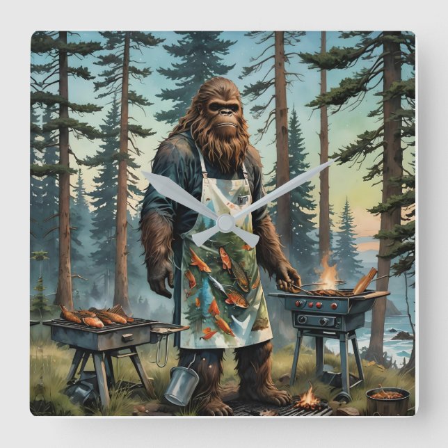Sasquatch Fish Grillmaster Pappa Fyrkantig Klocka (Framsida)