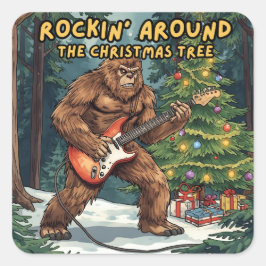 Sasquatch Gitarr rockar runt julgranen Fyrkantigt Klistermärke