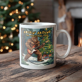 Sasquatch Gitarr Rockar Runt Julgranen Kaffemugg