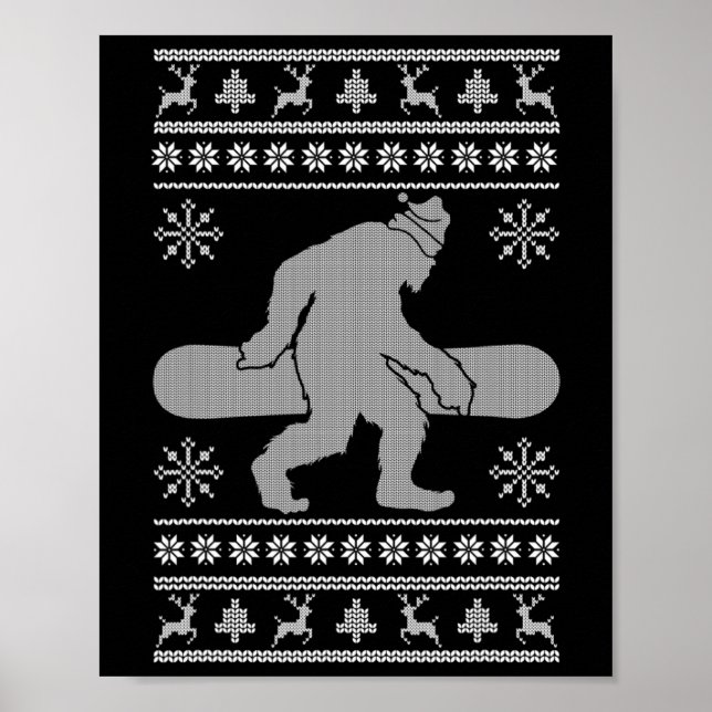 Sasquatch Going Snowboarding Ugly jul Bigfoo Poster (Framsidan)
