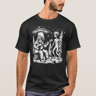 Sasquatch Guitar Alien Ufo Camping Bigfoot Women M T Shirt