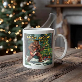 Sasquatch Guitar Rockin' Around Christmas Tree Kaffemugg