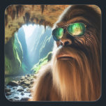 Sasquatch hem fyrkantigt klistermärke<br><div class="desc">Sasquatch lever ett lugnt liv och lever i en hemlig grotta med underbara landskapsbilder. Han är extra coola när han donerar sina speglade solglasögon!</div>