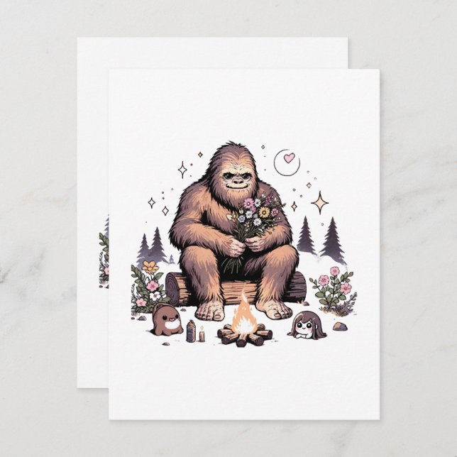 Sasquatch Holding Flowers Julkort (Fram/baksida)