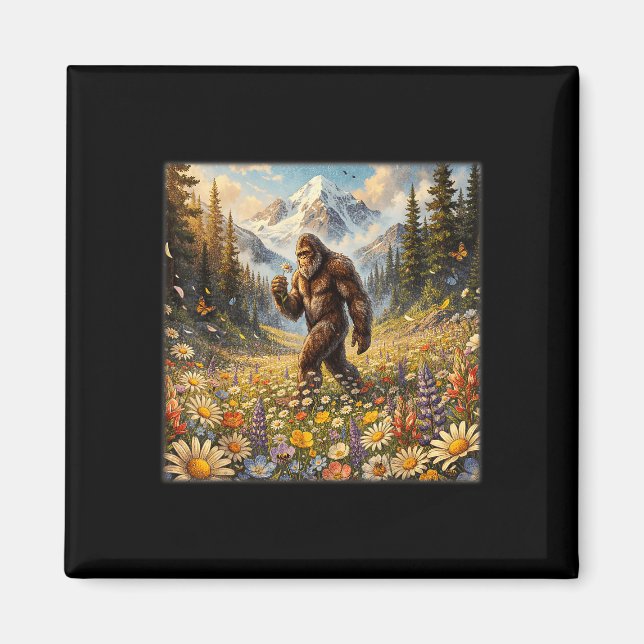 Sasquatch i maskrosfält bigfoot magnet (Framsidan)