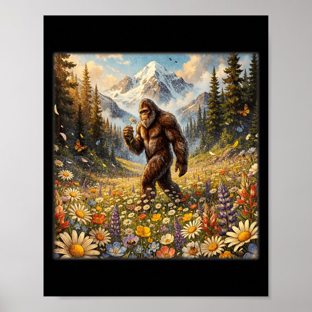 Sasquatch i maskrosfält bigfoot poster (Framsidan)