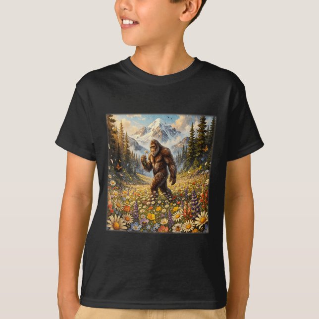 Sasquatch i maskrosfält bigfoot t shirt (Framsida)