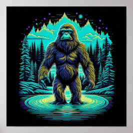 Sasquatch in Skogen Ai Art Poster