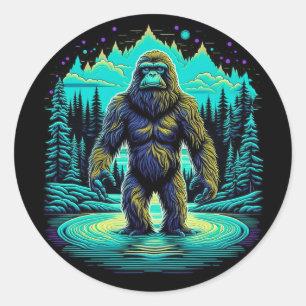 Sasquatch in Skogen Ai Art Runt Klistermärke