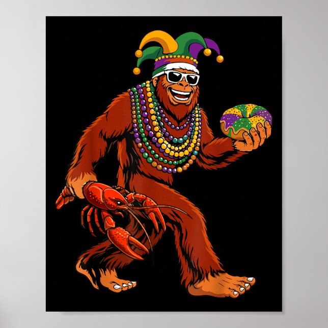 Sasquatch Mardi Gras Bigfoot Parade Beads King Cak Poster (Framsidan)